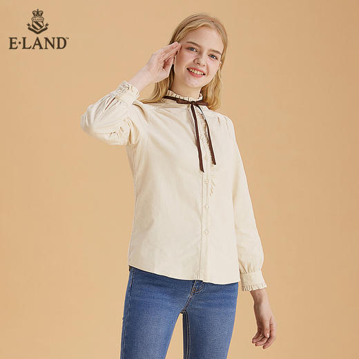 ELAND甜美复古宫廷感木耳领口泡泡袖衬衫EEYWB4TC2M 商品图2