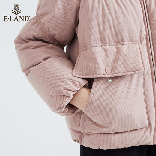 ELAND设计感撞色格子连帽牛角扣羊毛大衣EEJDB4TC2C 商品图3