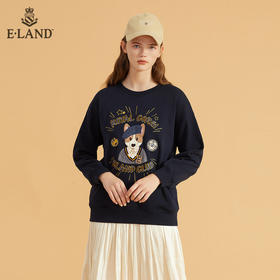 ELAND宽松舒适学院风柯基印花套头卫衣EEMTB49Q4N