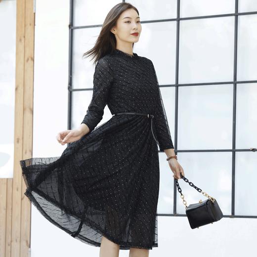 宗洋zongyang女装2021秋季裙子镂空长袖拼接蕾丝网纱连衣裙BQK5ST7880-04 商品图1