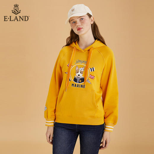 ELAND休闲宽松连帽柯基长袖加绒卫衣EEMTB4TC3C 商品图0