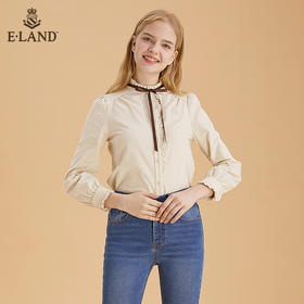 ELAND甜美复古宫廷感木耳领口泡泡袖衬衫EEYWB4TC2M