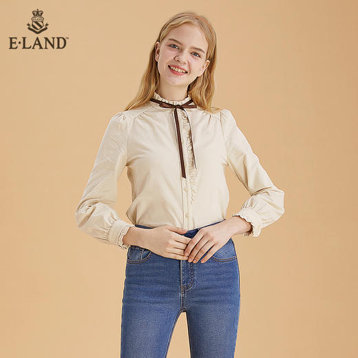 ELAND甜美复古宫廷感木耳领口泡泡袖衬衫EEYWB4TC2M 商品图0