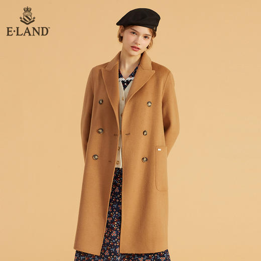 ELAND气质西装领温暖纯色双排扣毛呢外套EEJWB4TC5M 商品图4