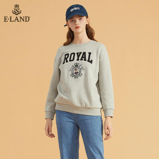ELAND宽松圆领柯基徽章字母印花纯色卫衣EEMTB4TQ2N 商品图0