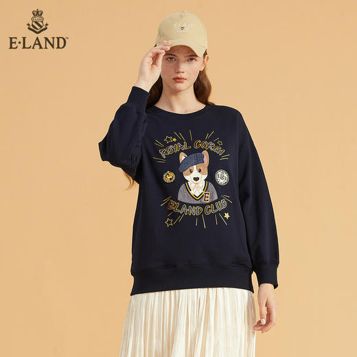 ELAND宽松舒适学院风柯基印花套头卫衣EEMTB49Q4N 商品图4
