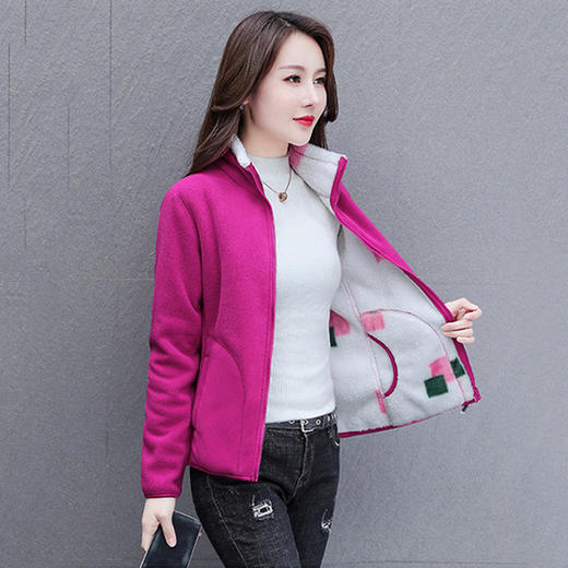 LJ-8696 双面穿摇粒绒外套女秋冬装2021新款时尚立领中老年妈妈保暖抓绒衣 商品图2