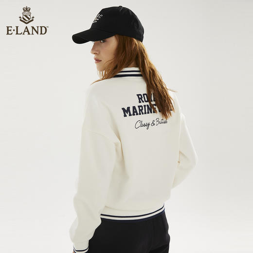 ELAND学院风POLO领徽章条纹针织毛衣上衣EEMTB4TQ3N 商品图2