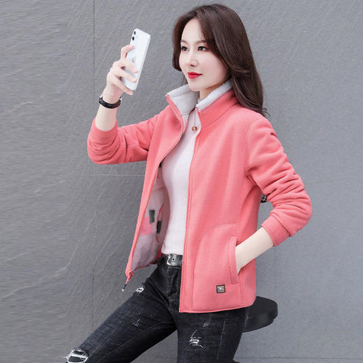 LJ-8696 双面穿摇粒绒外套女秋冬装2021新款时尚立领中老年妈妈保暖抓绒衣 商品图3