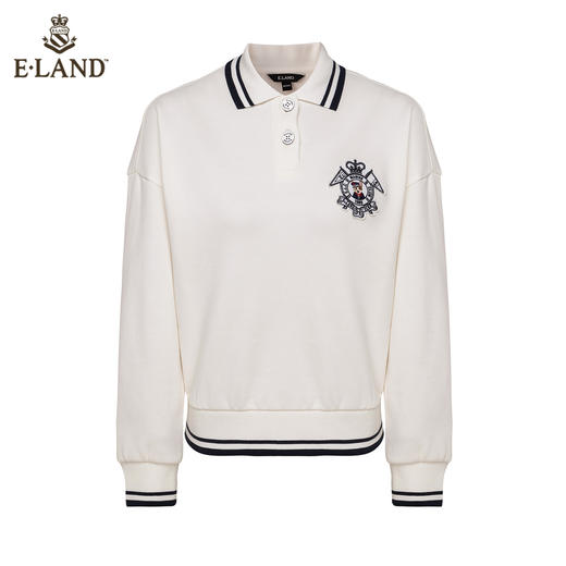 ELAND学院风POLO领徽章条纹针织毛衣上衣EEMTB4TQ3N 商品图4