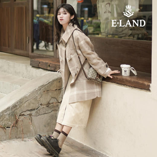 ELAND简约翻领牛角扣羊毛大衣EEJWB4TC3M 商品图3