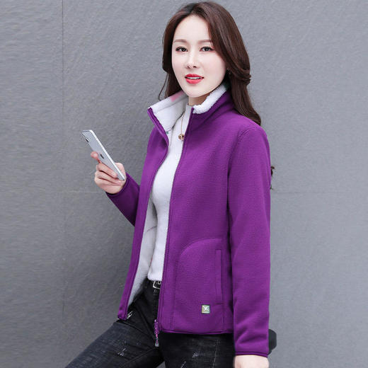 LJ-8696 双面穿摇粒绒外套女秋冬装2021新款时尚立领中老年妈妈保暖抓绒衣 商品图1