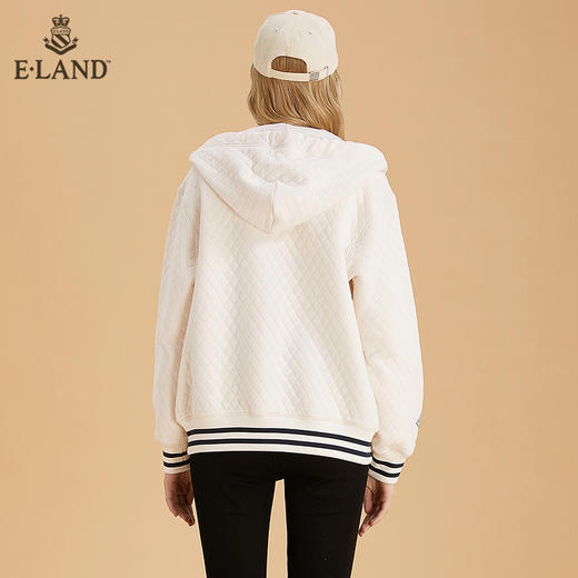 ELAND学院徽章菱纹抽绳纯色连帽卫衣开衫EEMTB4TC6M 商品图2
