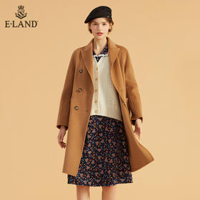 ELAND气质西装领温暖纯色双排扣毛呢外套EEJWB4TC5M