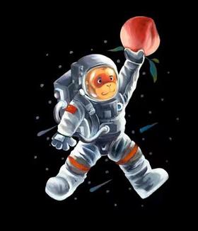 陈建周版画《宇航员举桃》99版