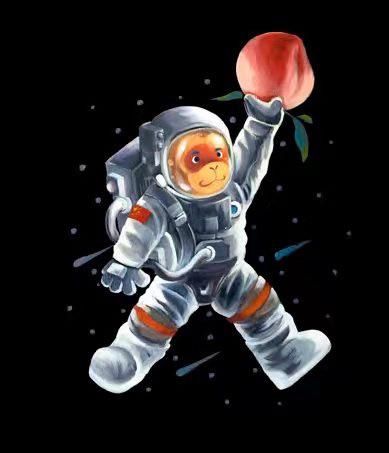 陈建周版画《宇航员举桃》99版 商品图0