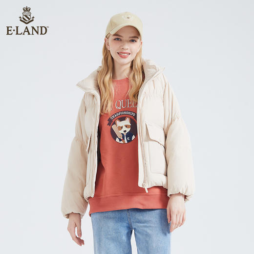 ELAND设计感撞色格子连帽牛角扣羊毛大衣EEJDB4TC2C 商品图2