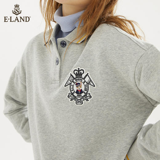 ELAND学院风POLO领徽章条纹针织毛衣上衣EEMTB4TQ3N 商品图3