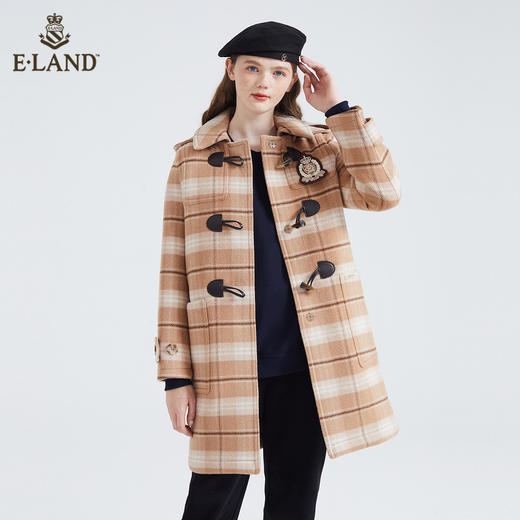 ELAND甜美娃娃领撞色牛角扣长款大衣EEJWB4TC1C 商品图0