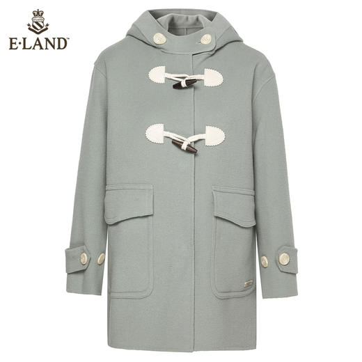 ELAND	甜美纯色中长款牛角扣连帽大衣EEJWB49C2M 商品图4