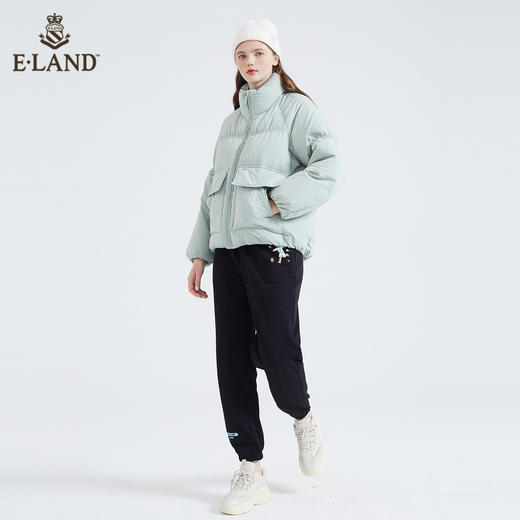 ELAND设计感撞色格子连帽牛角扣羊毛大衣EEJDB4TC2C 商品图1