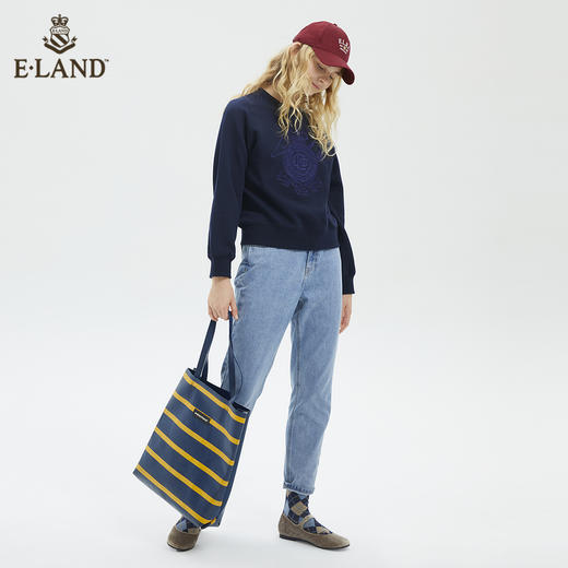 ELAND宽松简约圆领徽章纯色长袖卫衣EEMTB4TC7M 商品图1