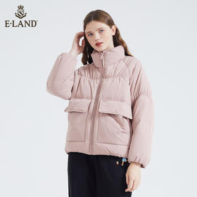 ELAND设计感撞色格子连帽牛角扣羊毛大衣EEJDB4TC2C