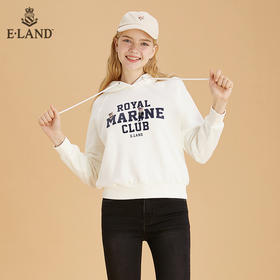 ELAND简约宽松抽绳连帽柯基字母卫衣EEMTB4TQ1N