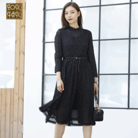 宗洋zongyang女装2021秋季裙子镂空长袖拼接蕾丝网纱连衣裙BQK5ST7880-04