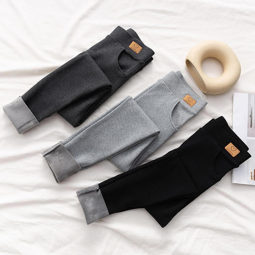 【秋冬打底裤】高腰加厚口袋皮标螺纹打底裤 加绒加厚保暖裤羊羔绒棉裤 商品图3