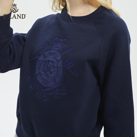 ELAND宽松简约圆领徽章纯色长袖卫衣EEMTB4TC7M 商品图3