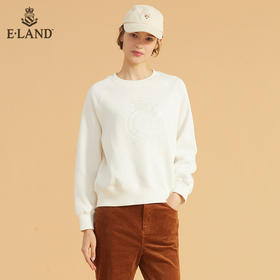ELAND宽松简约圆领徽章纯色长袖卫衣EEMTB4TC7M