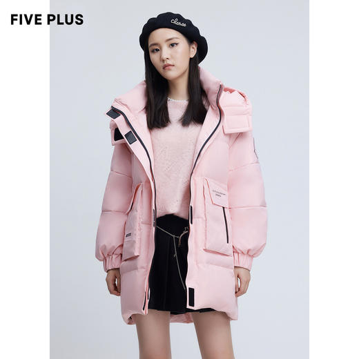 FIVE PLUS2021新款女冬装酷飒工装风羽绒服女白鸭绒中长连帽外套2nn4331330 商品图0