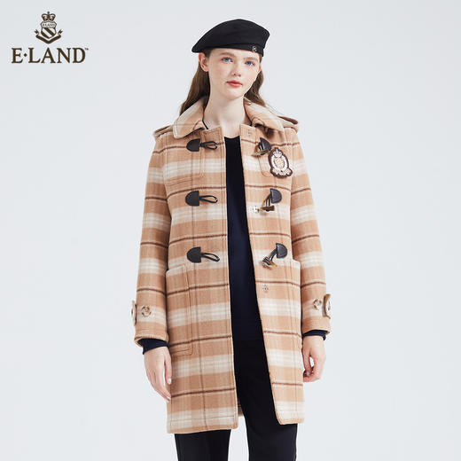 ELAND甜美娃娃领撞色牛角扣长款大衣EEJWB4TC1C 商品图4