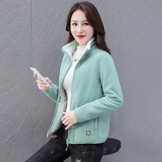 LJ-8696 双面穿摇粒绒外套女秋冬装2021新款时尚立领中老年妈妈保暖抓绒衣 商品图4