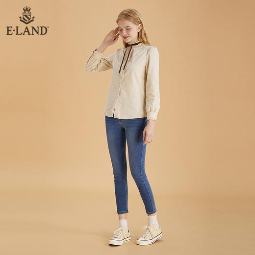 ELAND甜美复古宫廷感木耳领口泡泡袖衬衫EEYWB4TC2M 商品图1