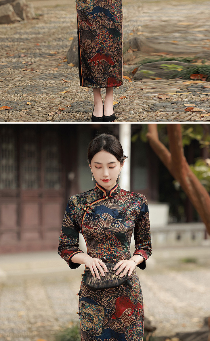 旗袍复古民国风老上海中老年连衣裙旗袍裙