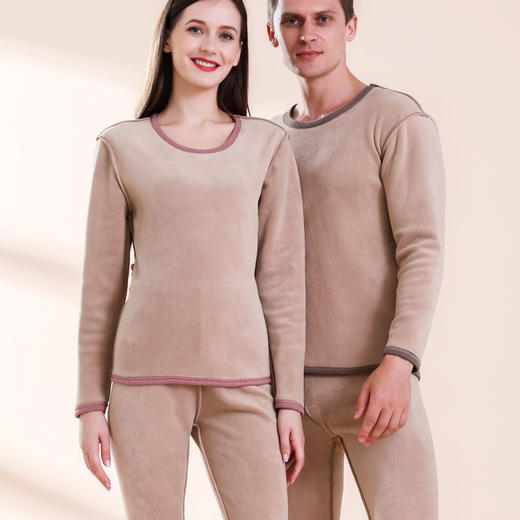 【服饰鞋包】秋冬大码男士中老年加绒加厚保暖内衣套装女速热驼绒裤 商品图1
