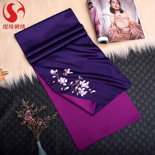 TL-玉兰花丝绸围巾刺绣围巾玉兰花丝绸围巾苏绣女士围巾 定制百搭丝绸丝巾 商品图3