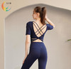 LUM39868露檬新款瑜伽服短袖双面磨毛面料（含胸垫） 商品缩略图1