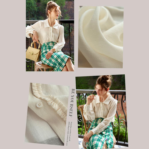 欧芮儿长袖衬衫女2021新款白色设计感小众法式薄款棉麻上衣 商品图2