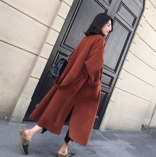 【服饰鞋包】-秋冬宽松中长款过膝系带毛呢大衣外套 商品图2