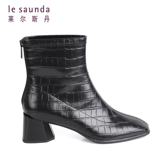 莱尔斯丹冬季粗高跟绒里女短靴2T50701 商品图4