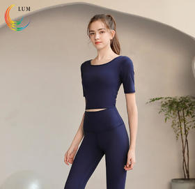 LUM39868露檬新款瑜伽服短袖双面磨毛面料（含胸垫）