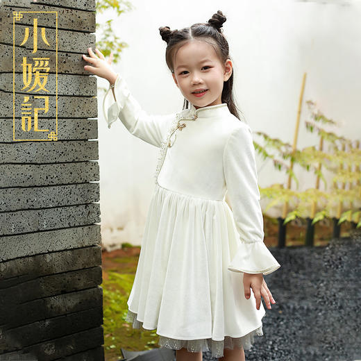 非质量问题不退换哦~小嫒记女童连衣裙秋冬丝绒红色中国风裙子-如意 商品图0