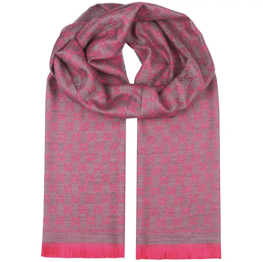 【海外直邮】gucci古驰围巾 女士流苏双面gg织花围巾女款 羊绒围脖