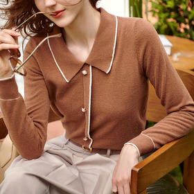 欧芮儿毛衣女新款2021修身显瘦薄款设计感小众套头短款上衣