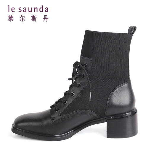 莱尔斯丹2021秋冬时尚短筒拼接马丁靴中跟女靴2T47101 商品图3