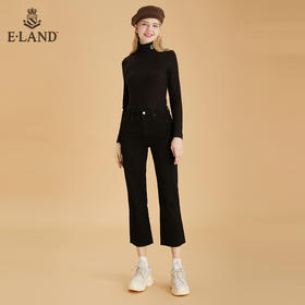 ELAND设计感复古黑色微喇裤毛边EETJB4TC4M