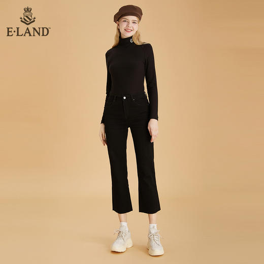 ELAND设计感复古黑色微喇裤毛边EETJB4TC4M 商品图0